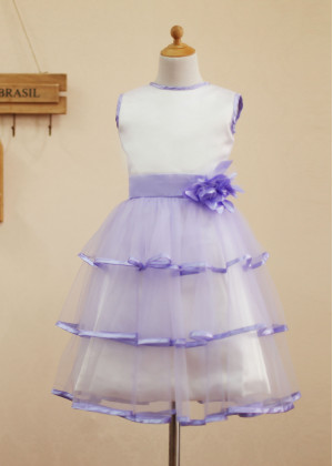 Lavender Satin Cupcake Tulle Knee Length Flower Girl Dress 